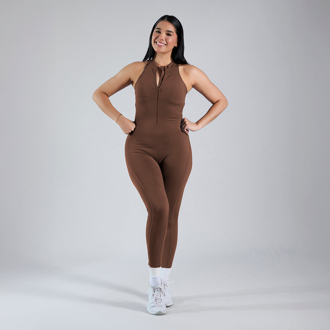 Jumpsuit depotivo pushup con espalda escotada mocha