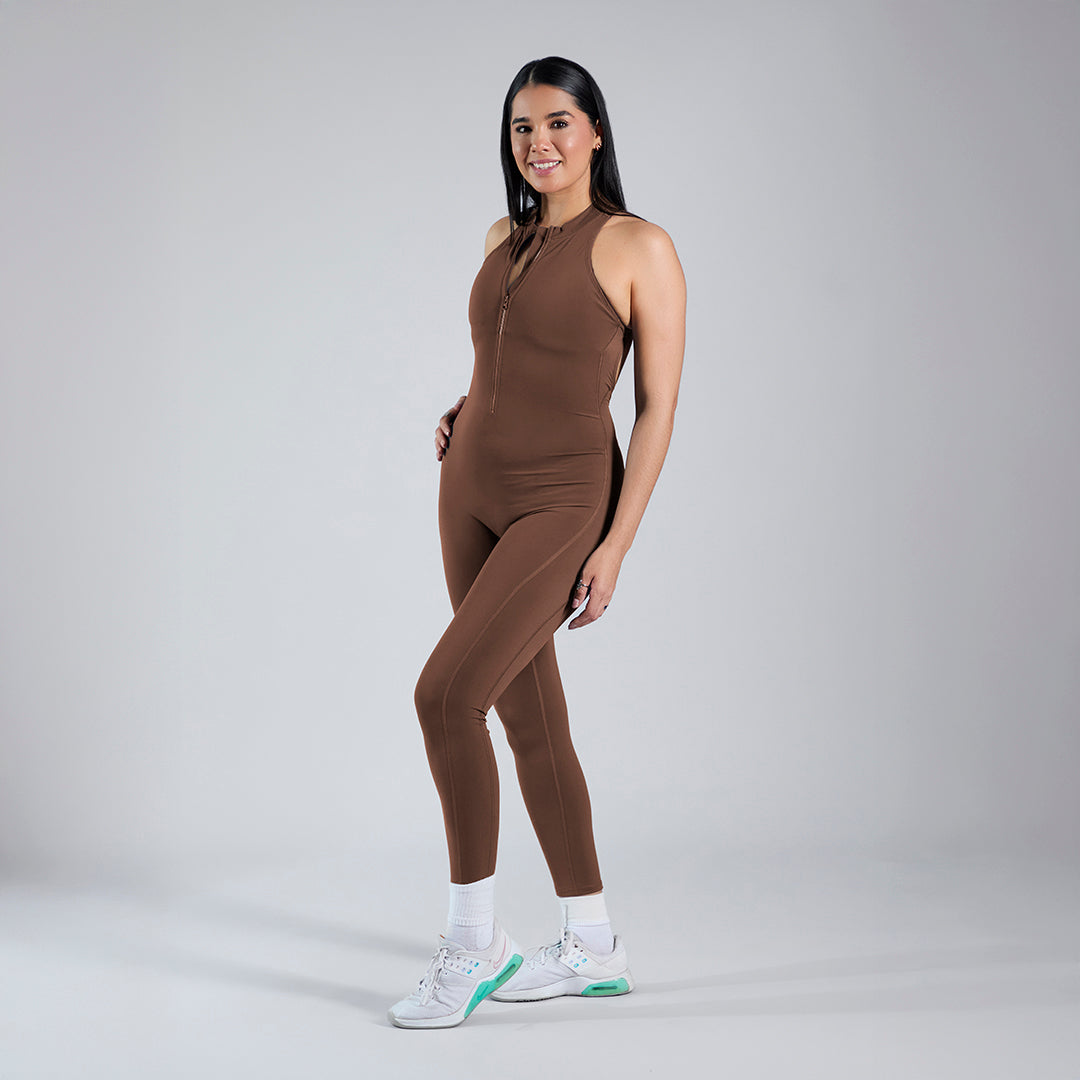 Jumpsuit depotivo pushup con espalda escotada mocha
