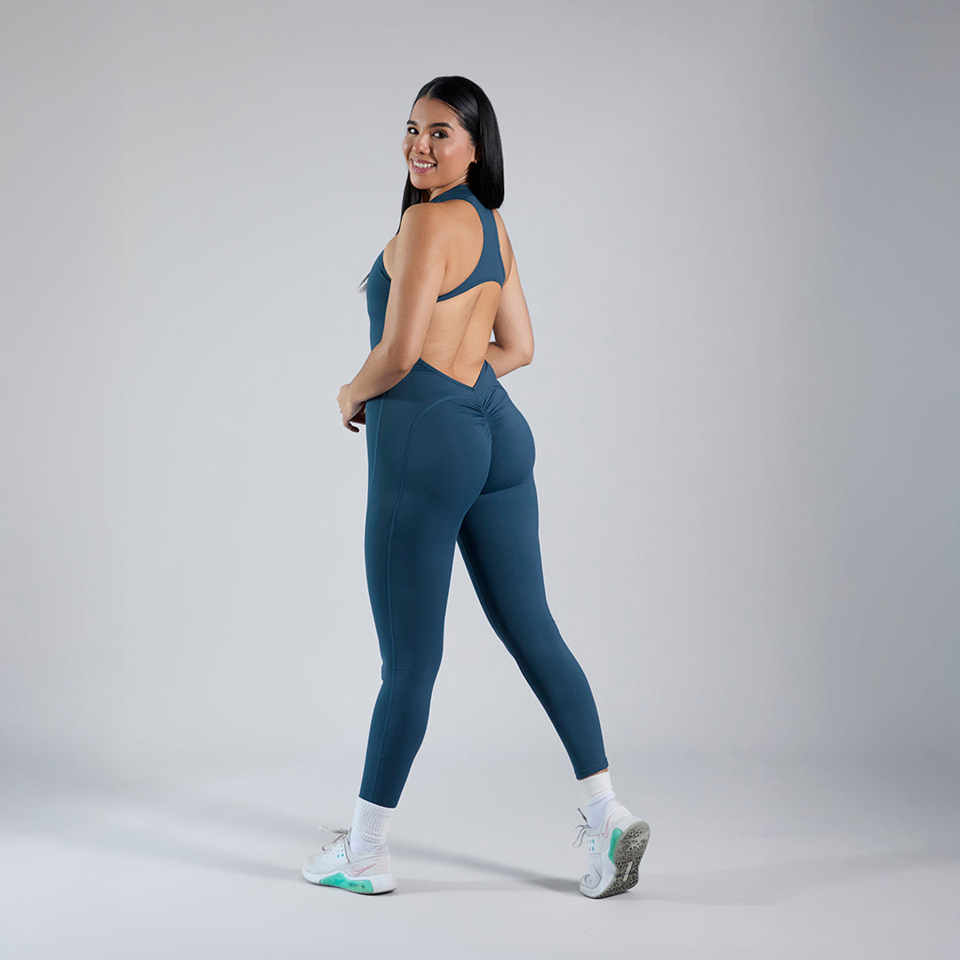 Jumpsuit depotivo pushup con espalda escotada verde botella