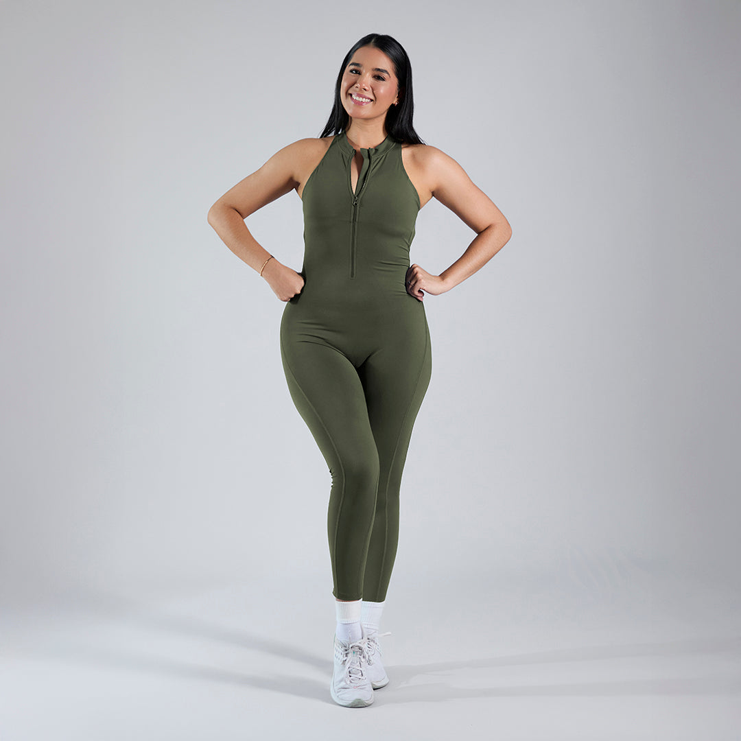 Jumpsuit depotivo pushup con espalda escotada verde militar