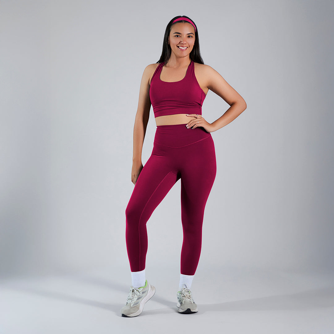Conjunto deportivo top y legging cintura alta fucsia