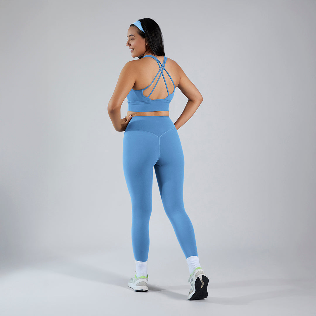 Conjunto deportivo top y legging cintura alta azul