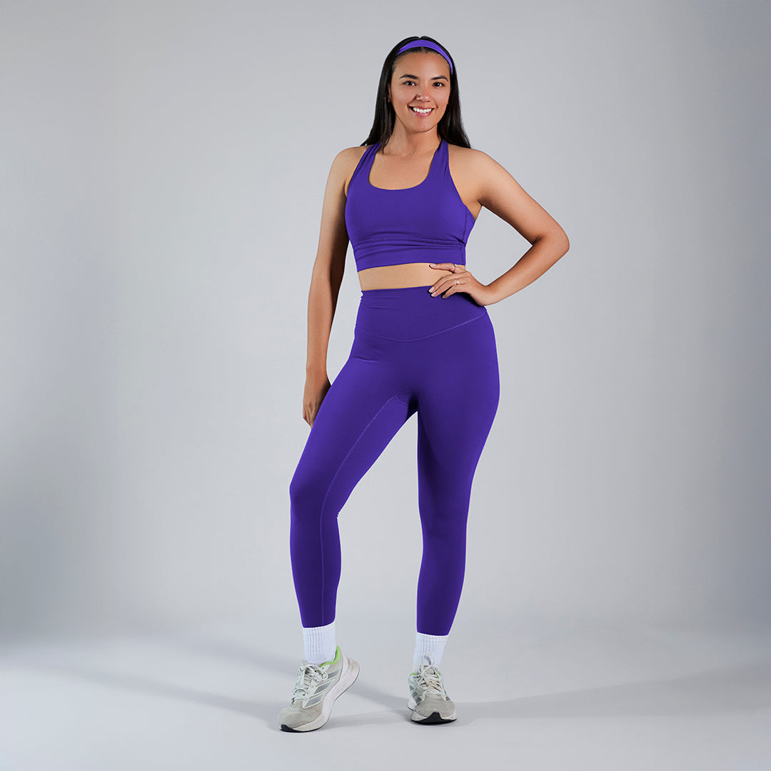 Conjunto deportivo top y legging cintura alta morado