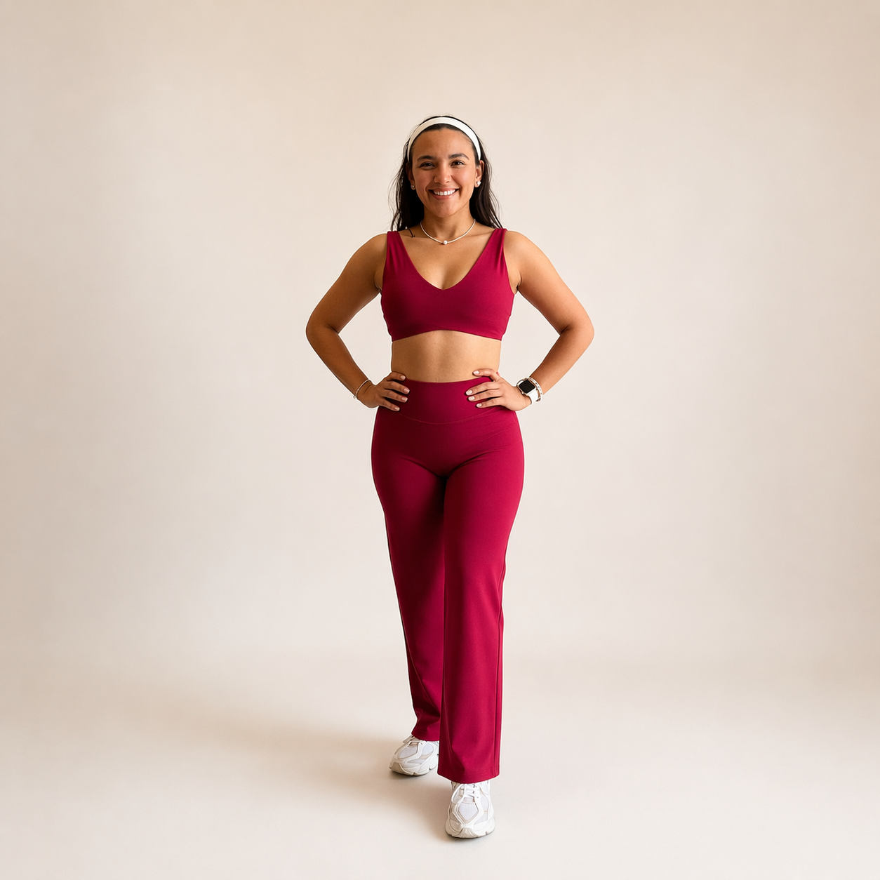 Conjunto deportivo top con tirantes gruesos y legging wide leg rojo