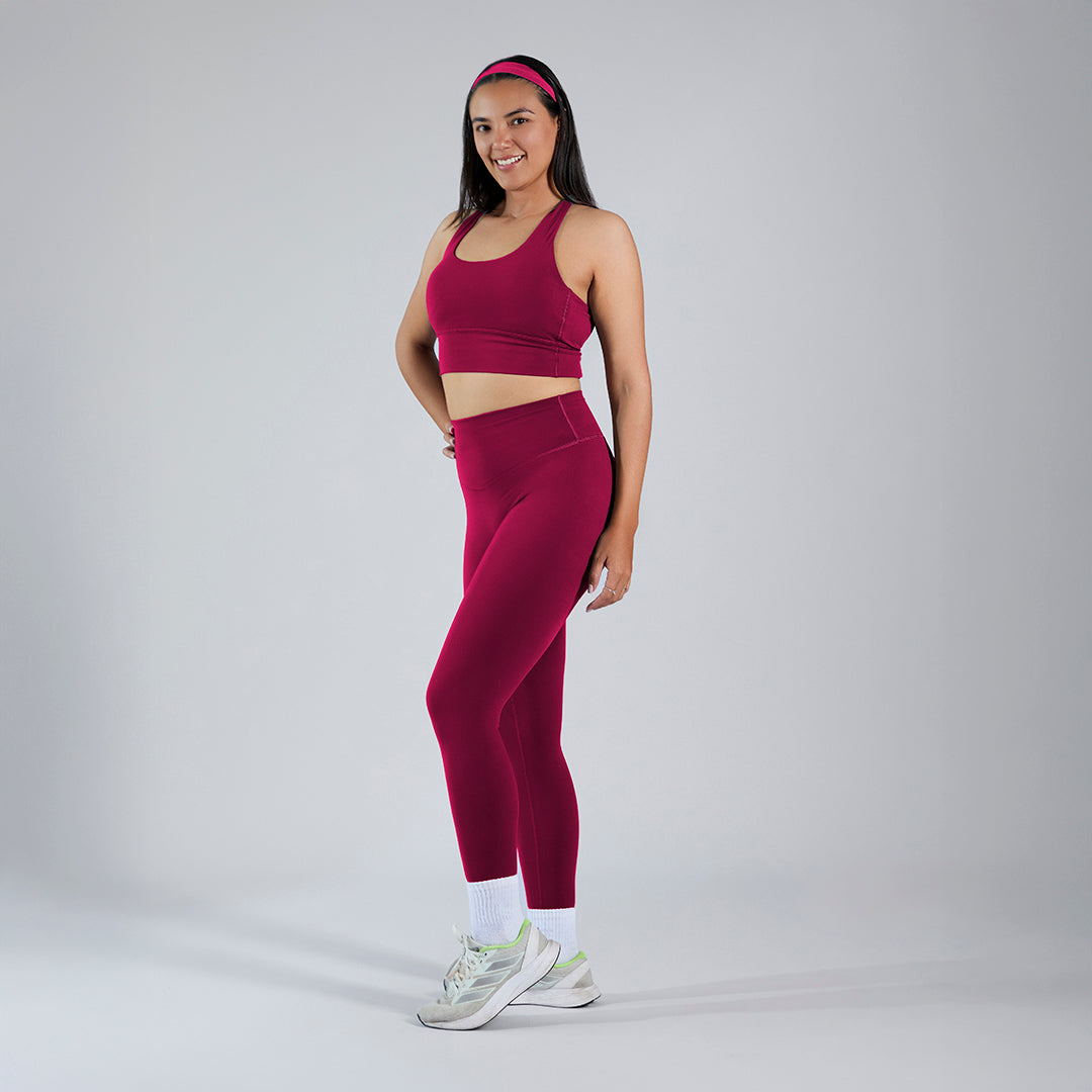 Conjunto deportivo top y legging cintura alta fucsia