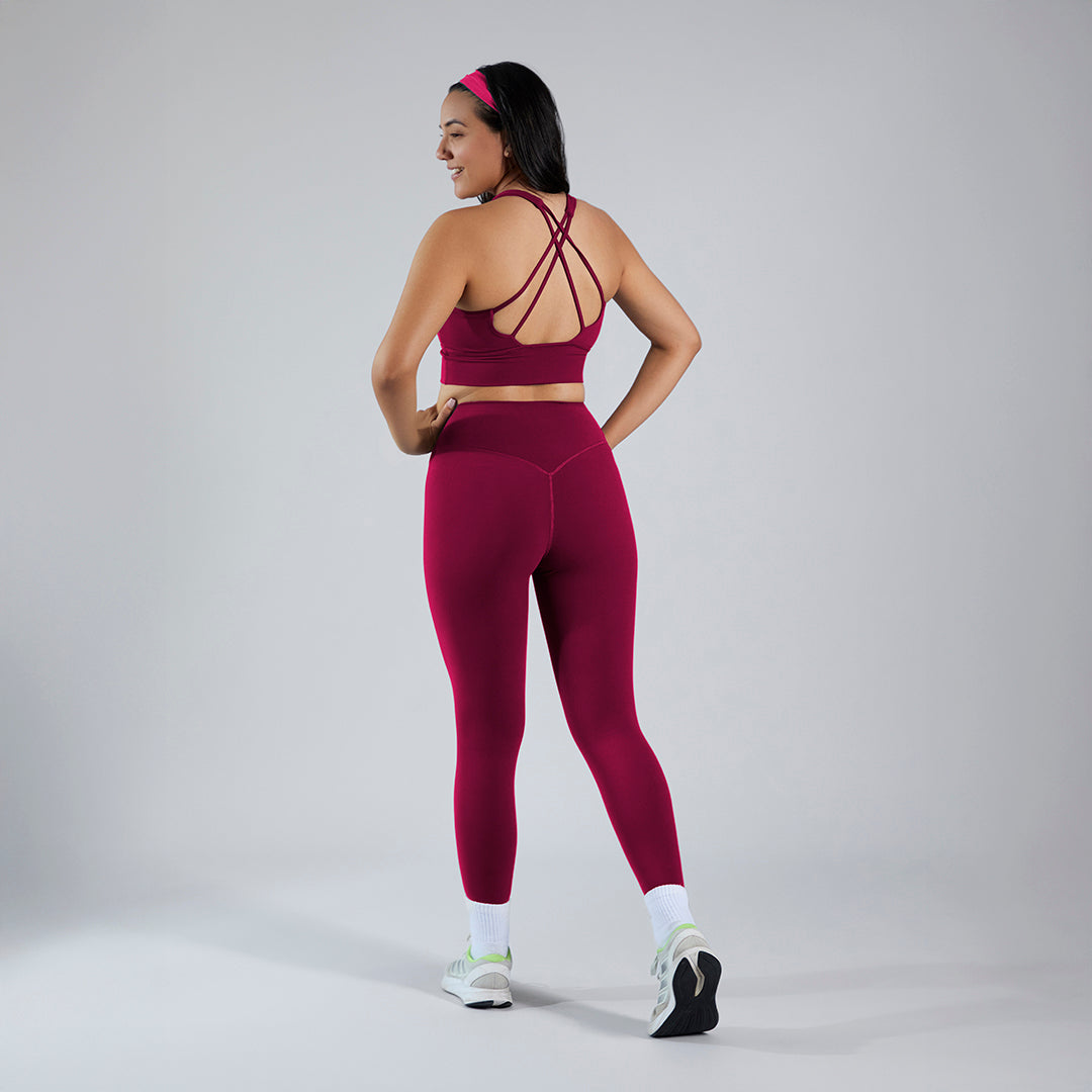 Conjunto deportivo top y legging cintura alta fucsia