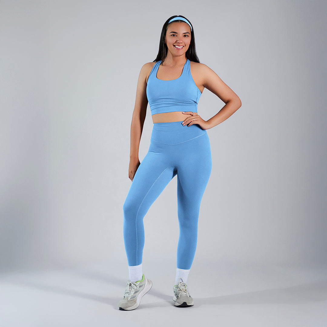 Conjunto deportivo top y legging cintura alta azul