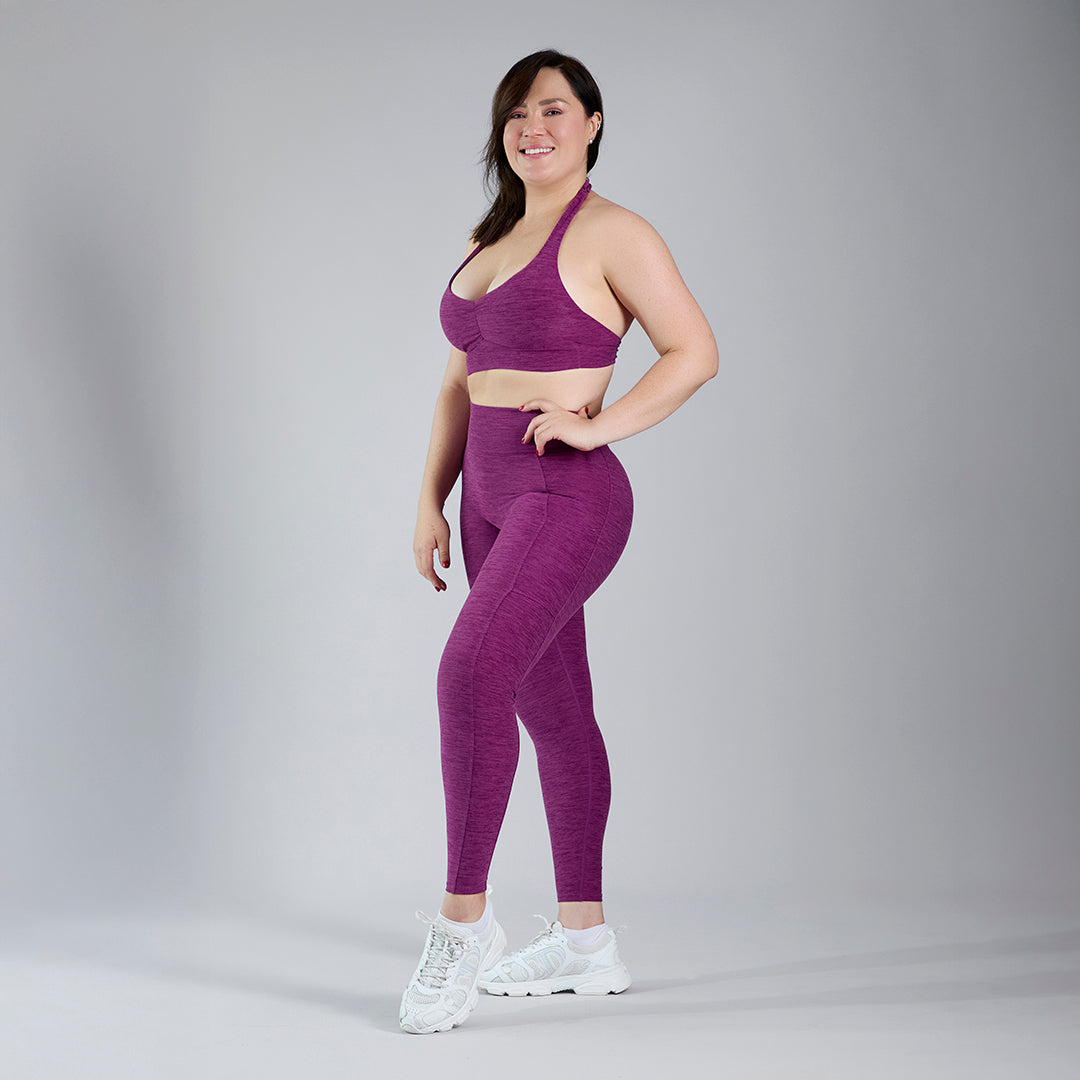 Conjunto deportivo top haiter y legging entubado con pushup morado