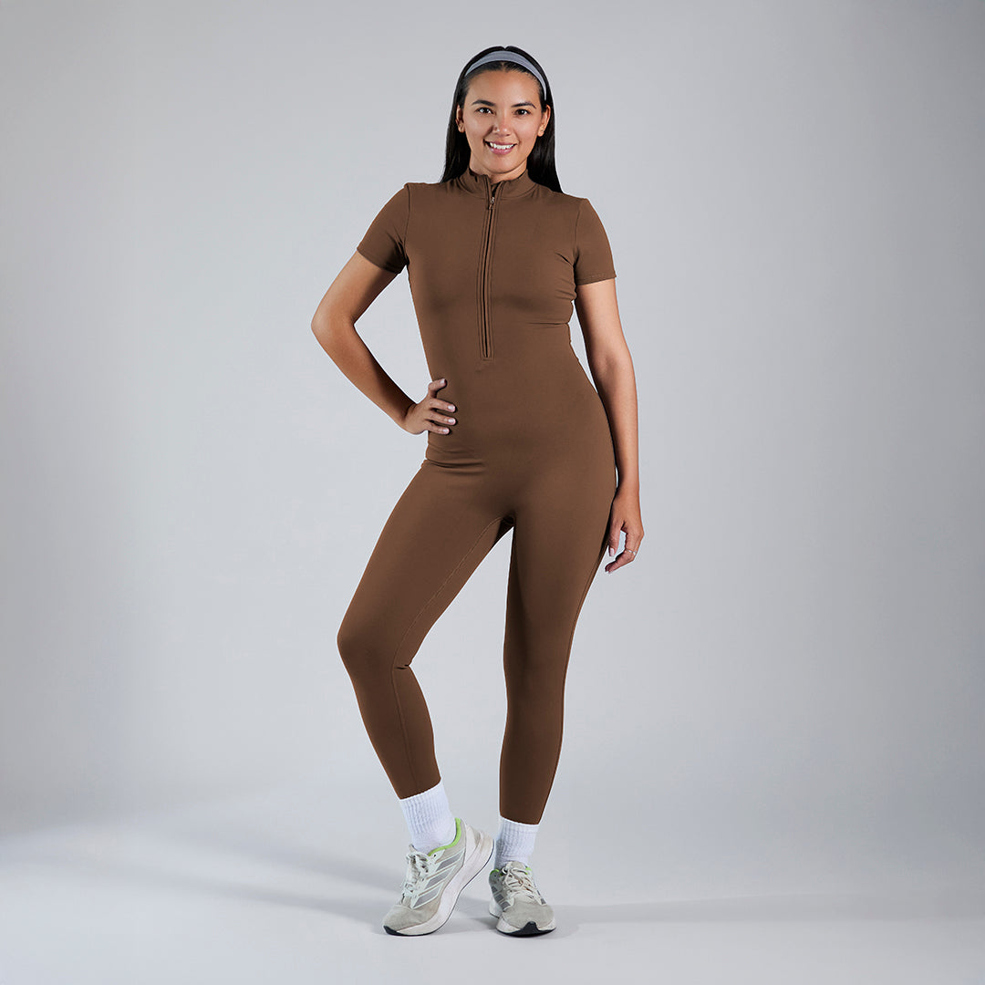 Jumpsuit deportivo manga corta mocha