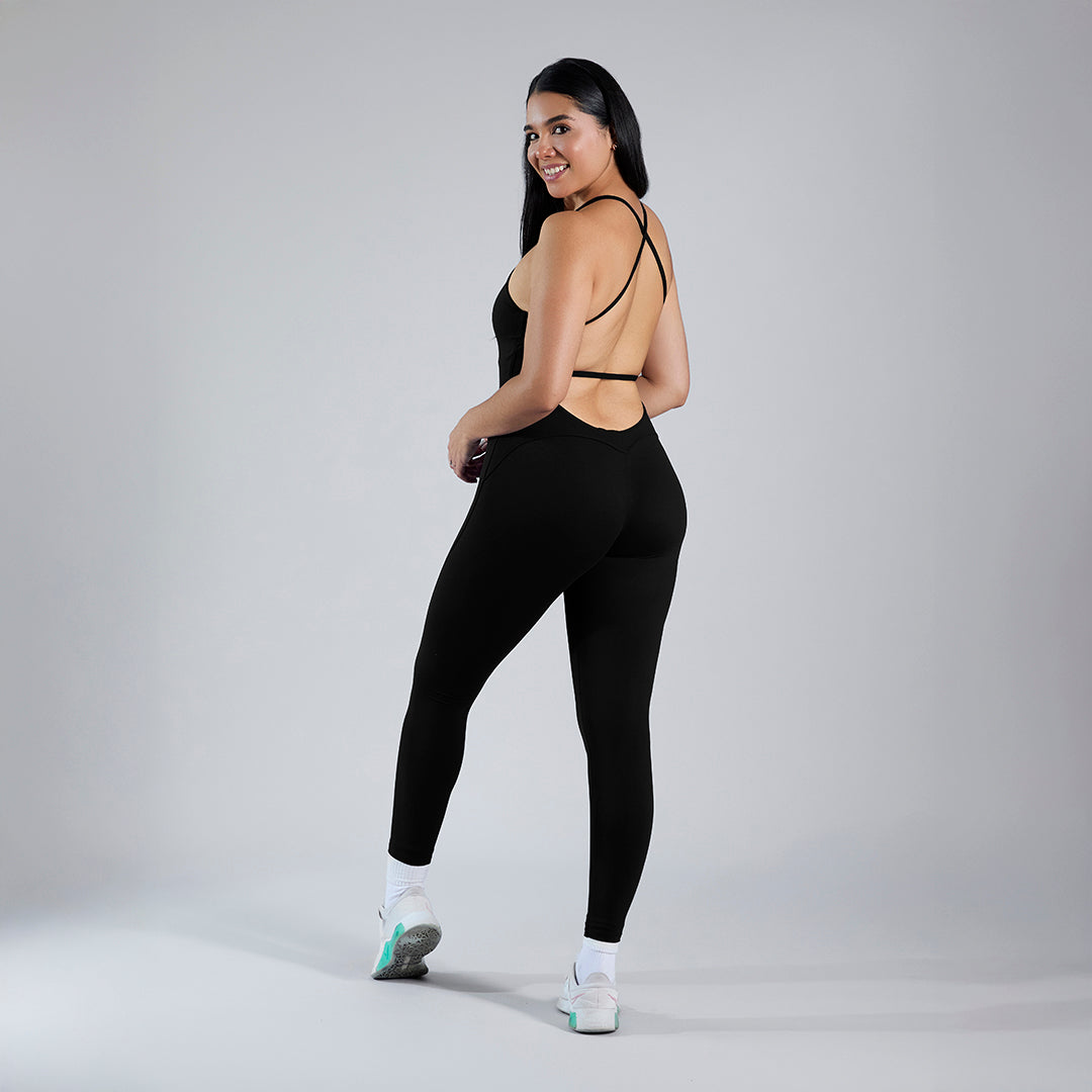 Jumpsuit deportivo pushup espalda descubierta negro
