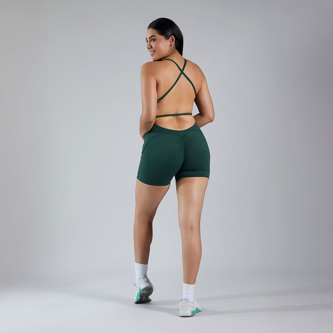 Jumpsuit deportivo en short pushup espalda descubierta verde