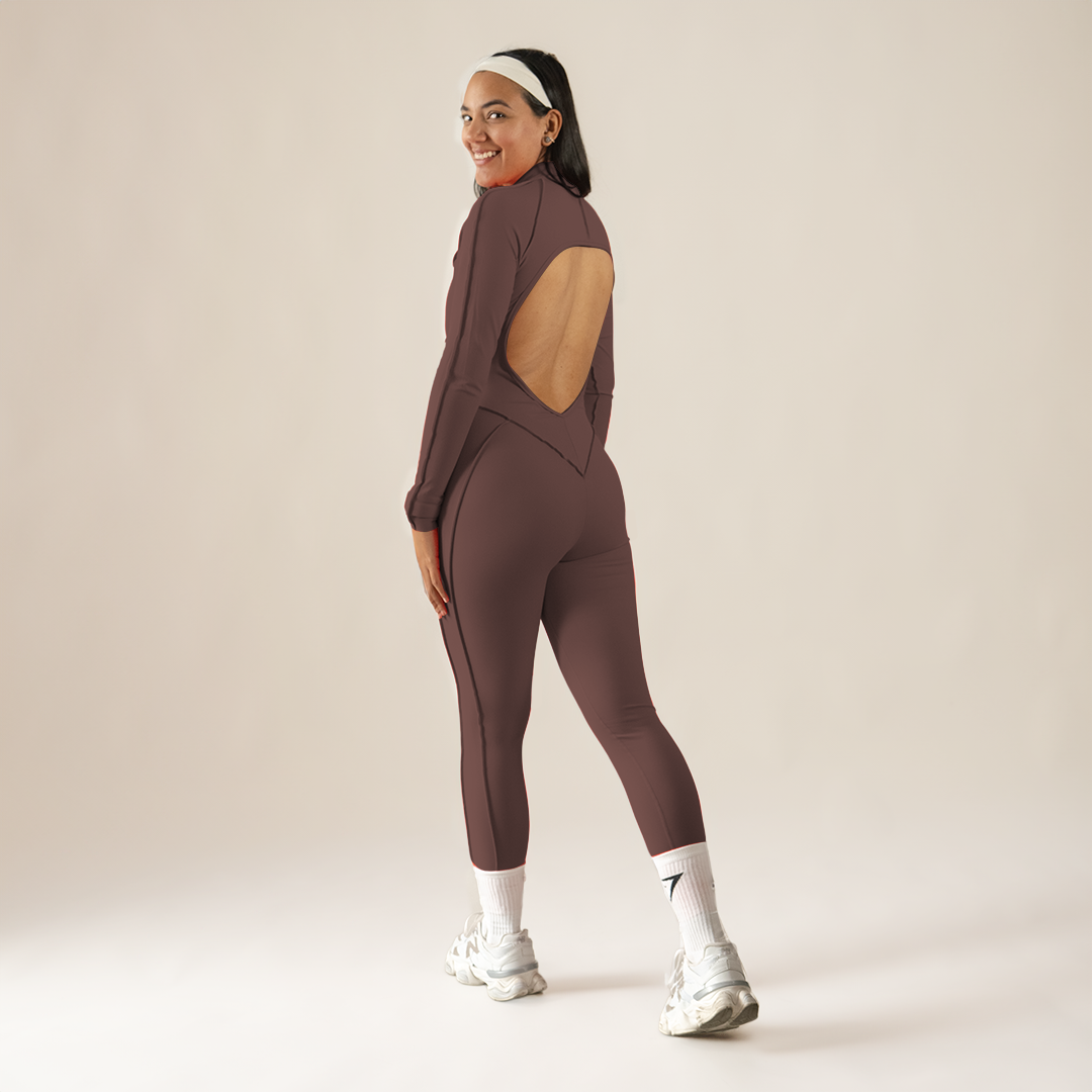 Jumpsuit depotivo en legging con espalda escotada café