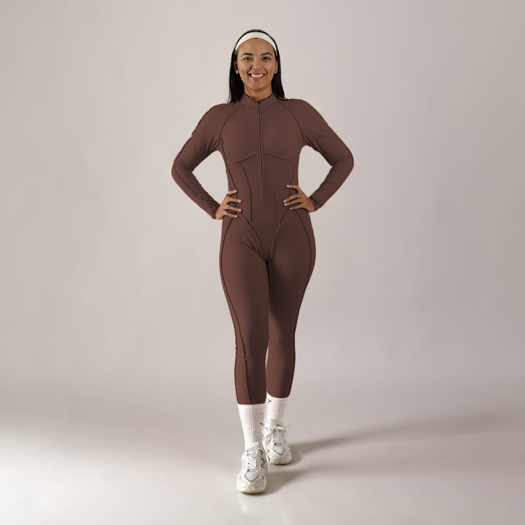 Jumpsuit depotivo en legging con espalda escotada café